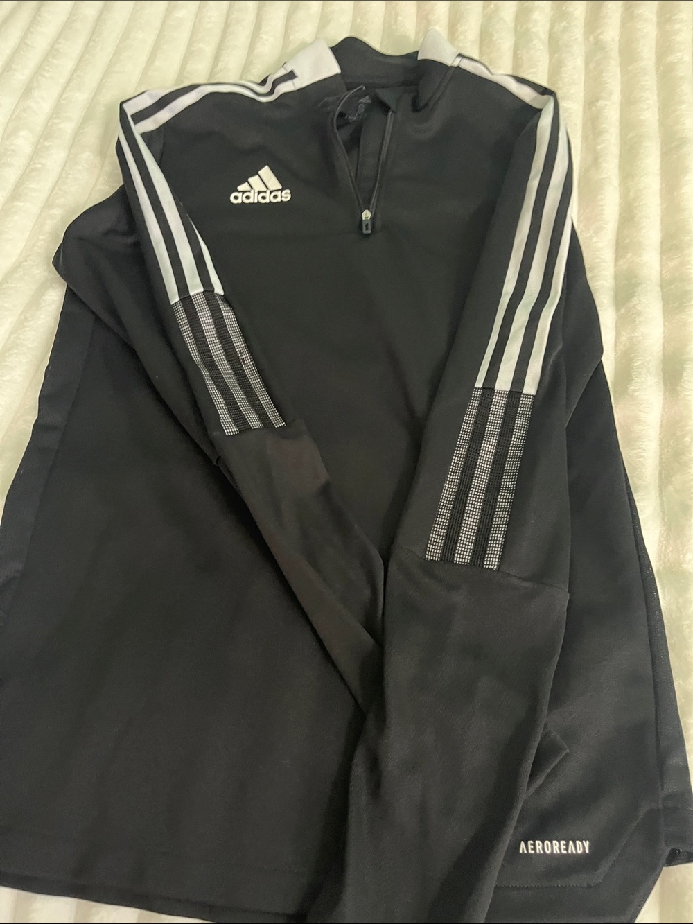 adidas Black Quarter-Zip Training Top with White 3-Stripes